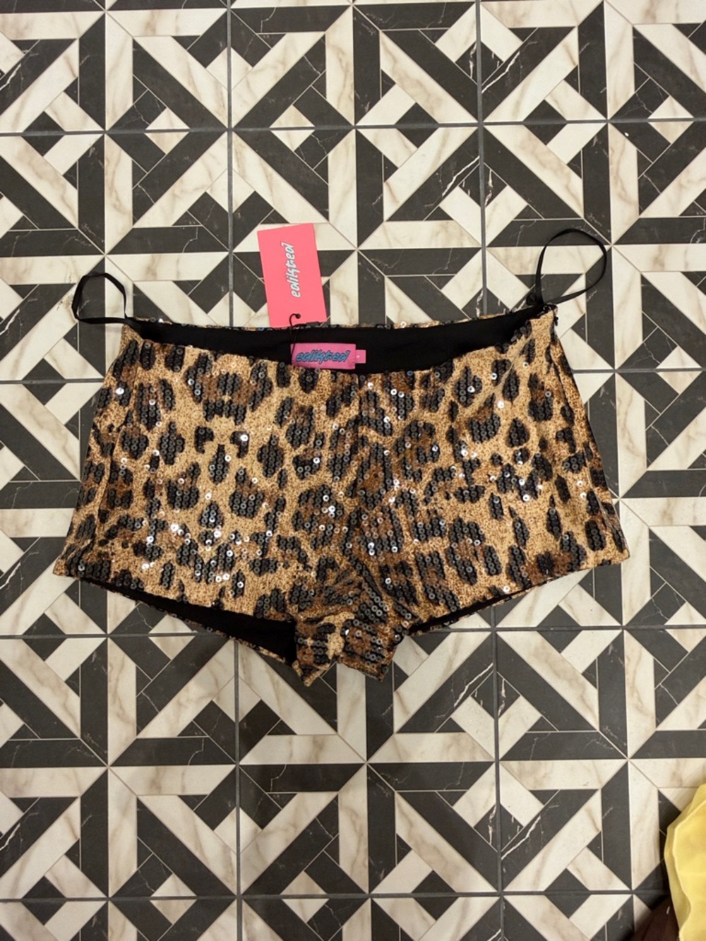 Leopard Sequin Micro Shorts - Gold & Black sparkle